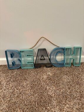 BEACH Metal Wall Sign - Aqua & Teal Letters